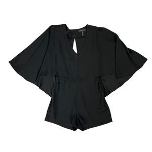 BCBGMaxazria Romper Womens XS Black Idina Cape Shorts Wide Sleeves V Neck Shorts